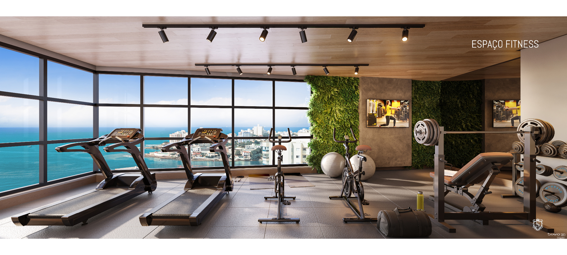 Espaço fitness com vista para o mar
