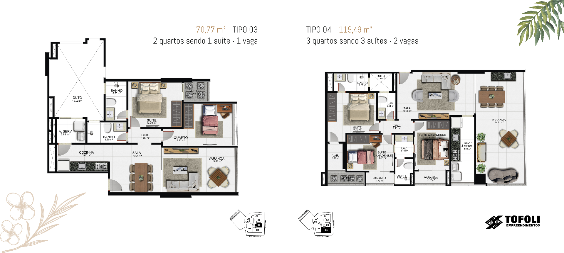 Planta do apartamento Tipo 04 com 3 suítes